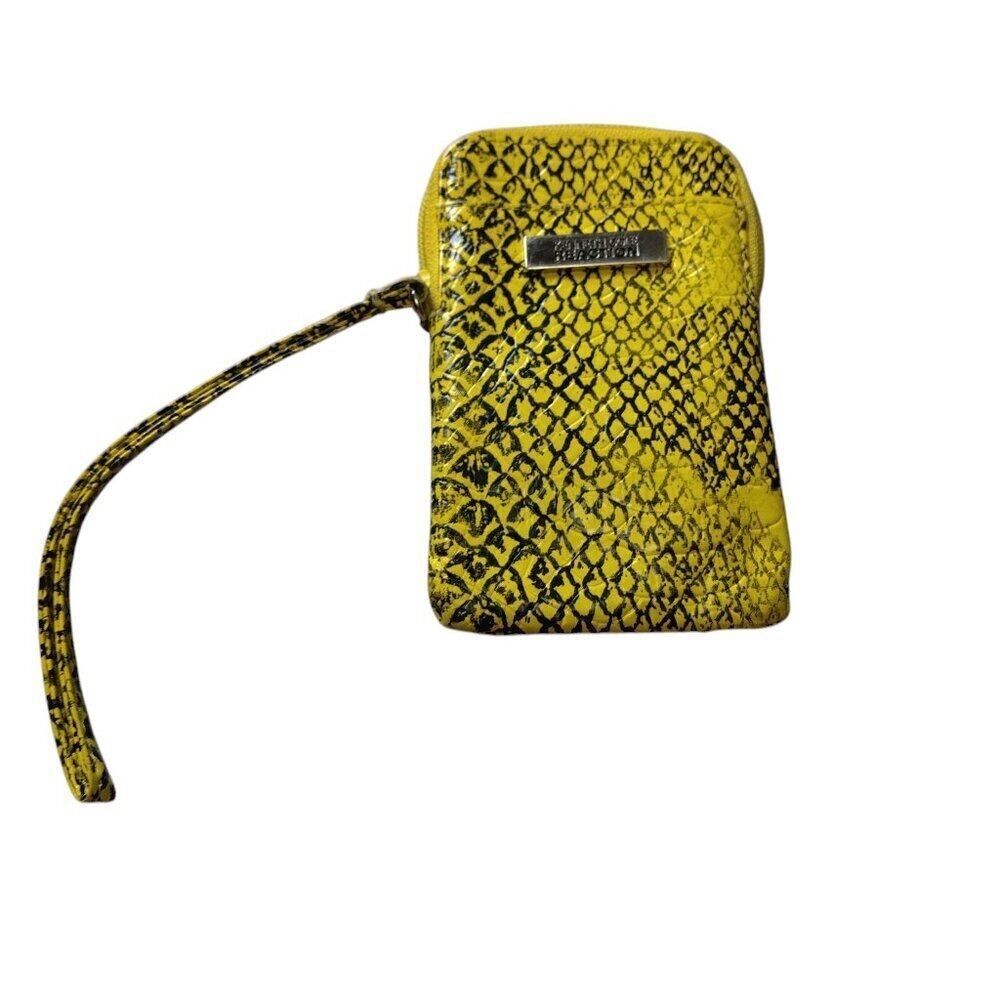 Kenneth Cole Reaction Yellow/Black Phone Case Wristlet Zip Up Pouch Logo